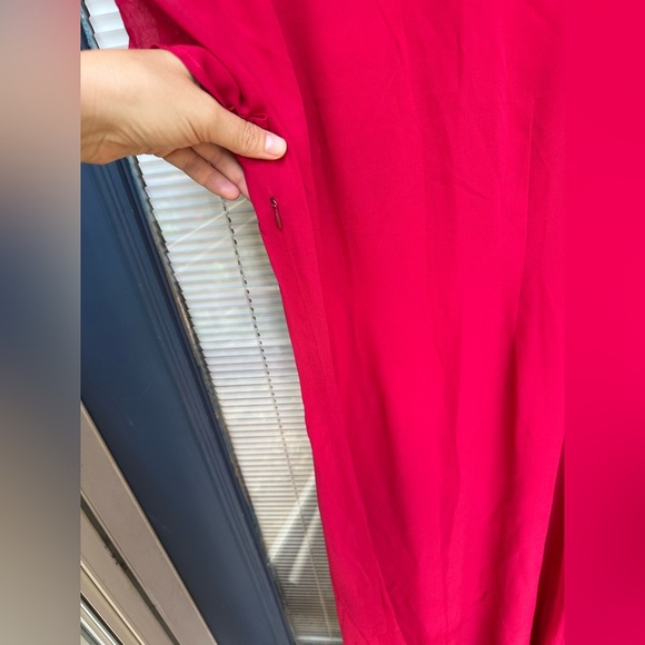 Vintage 100% silk hot pink fuchsia sheer sleeve fit and flare flowy dress size 8 - Picture 5 of 5